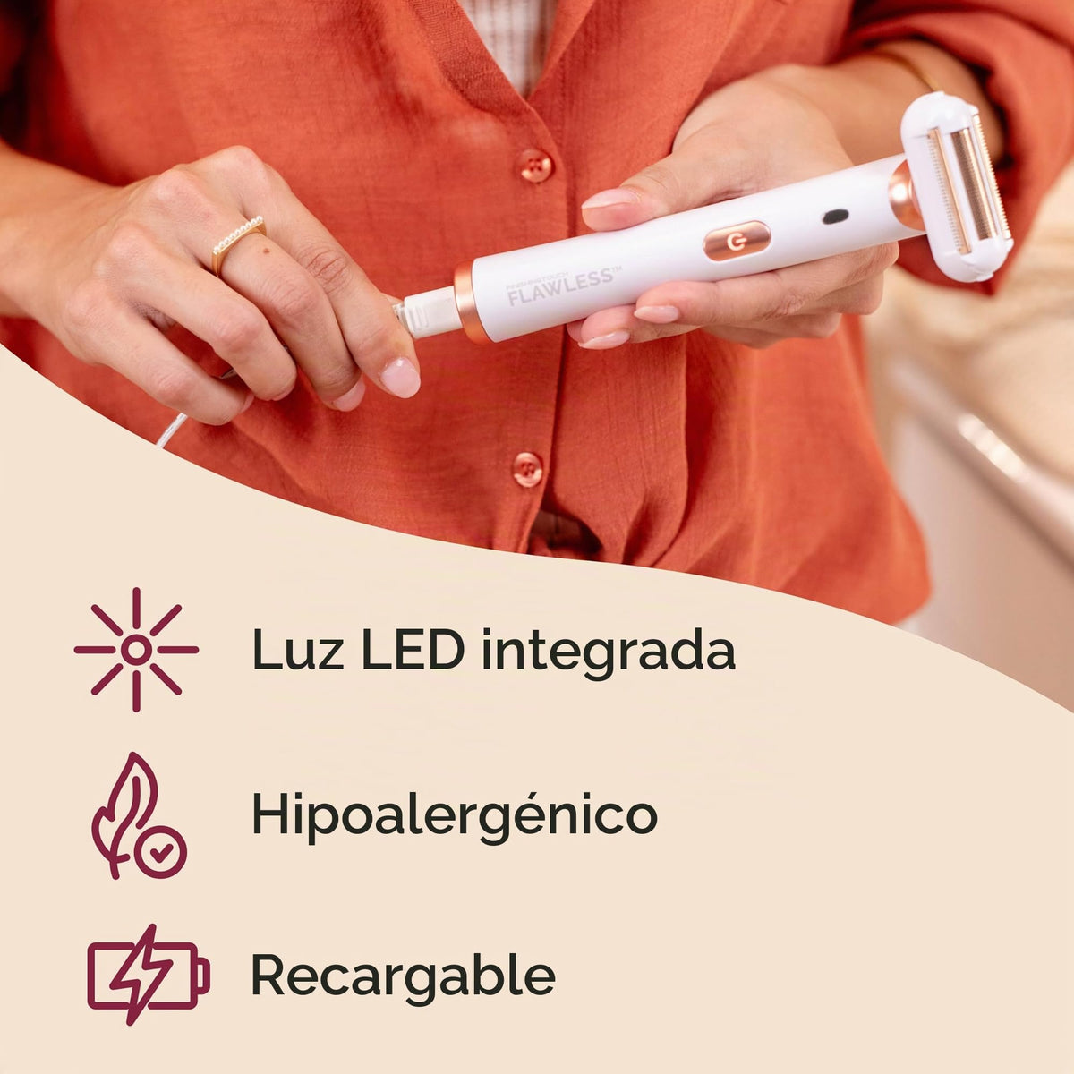 Finishing Touch Flawless Legs 2.0 - Piernas impecables con acabado táctil - Maquinilla de afeitar eléctrica con cabeza giratoria - Recargable - Rosa - Rosado