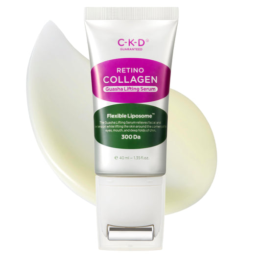 Suero facial CKD Gua Sha con colágeno retinol para reafirmar, tensar, hidratar y combatir el envejecimiento. Rodillo de acero inoxidable. Cuidado de la piel coreano. 1,35 fl oz