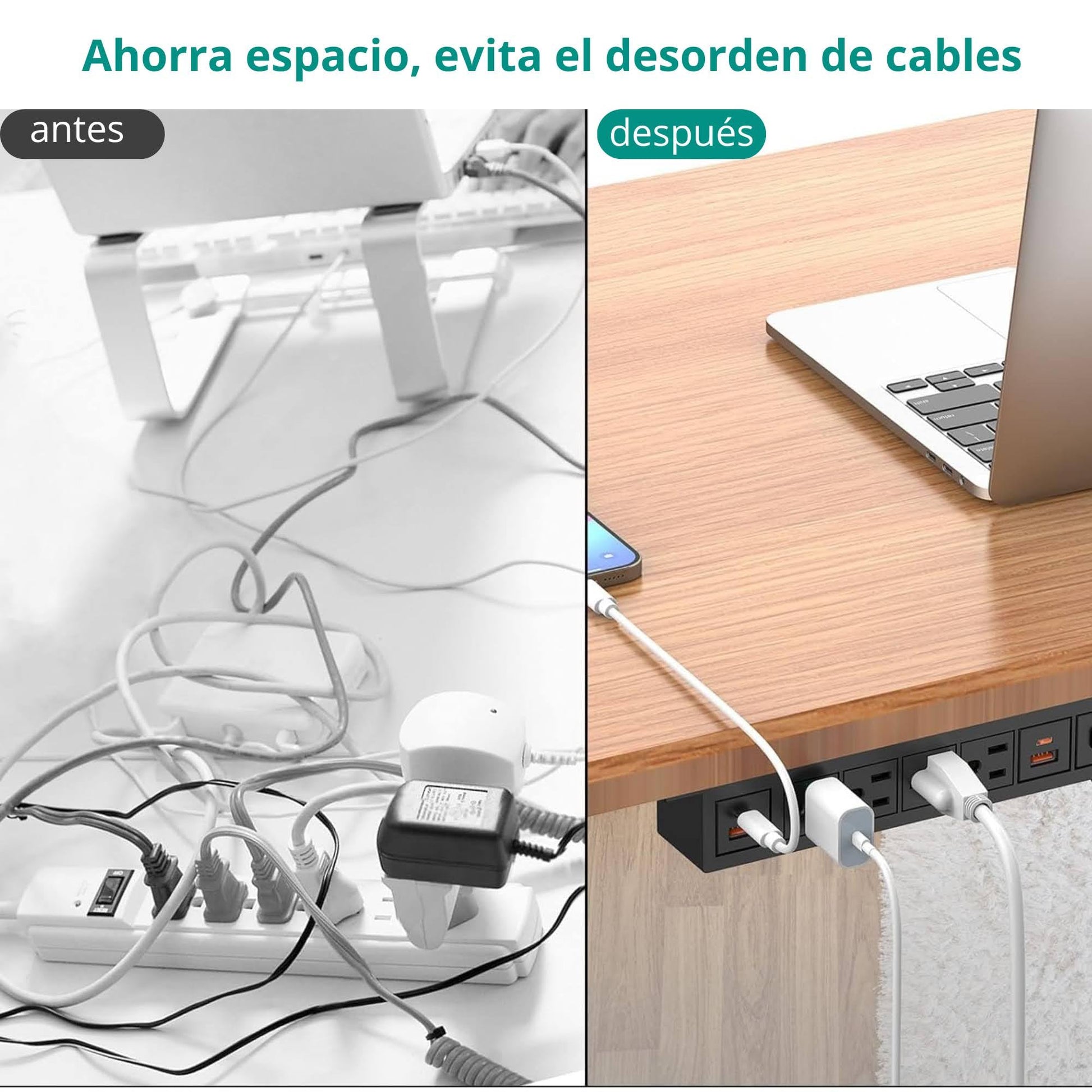 YolkVisual Multicontacto Escritorio para Instalar Debajo de la Mesa. PD 20 W USB C, 8 en 1, 4 Salidas de AC, 2 USB-C, 2 USB-A