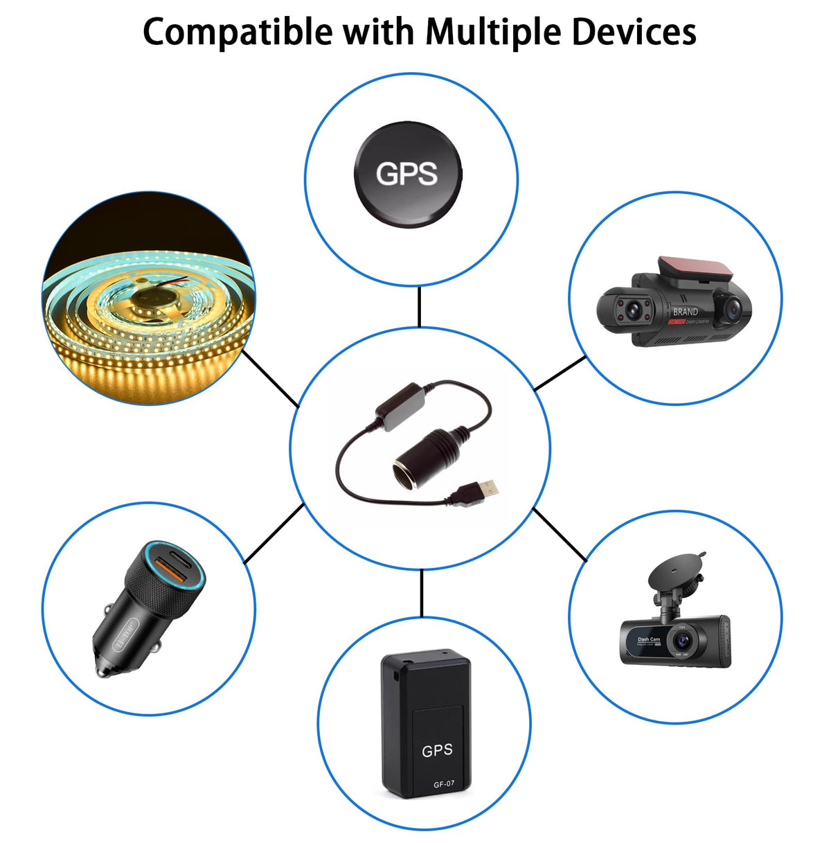 Cable Adaptador USB YiKaiEn 12 V 8 W para Cámaras y Electrónica Automotriz