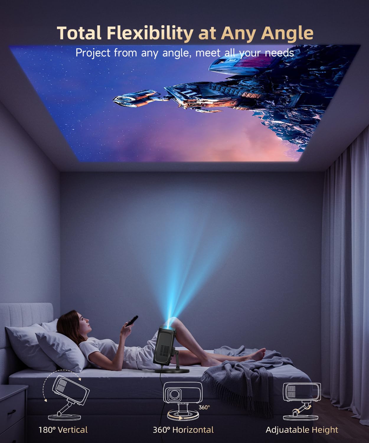 【Buit-in Google TV y control de voz】Proyector inteligente con WiFi y Bluetooth, enfoque automático y piedra clave, proyector de película portátil Native 1080P para exteriores con soporte giratorio de