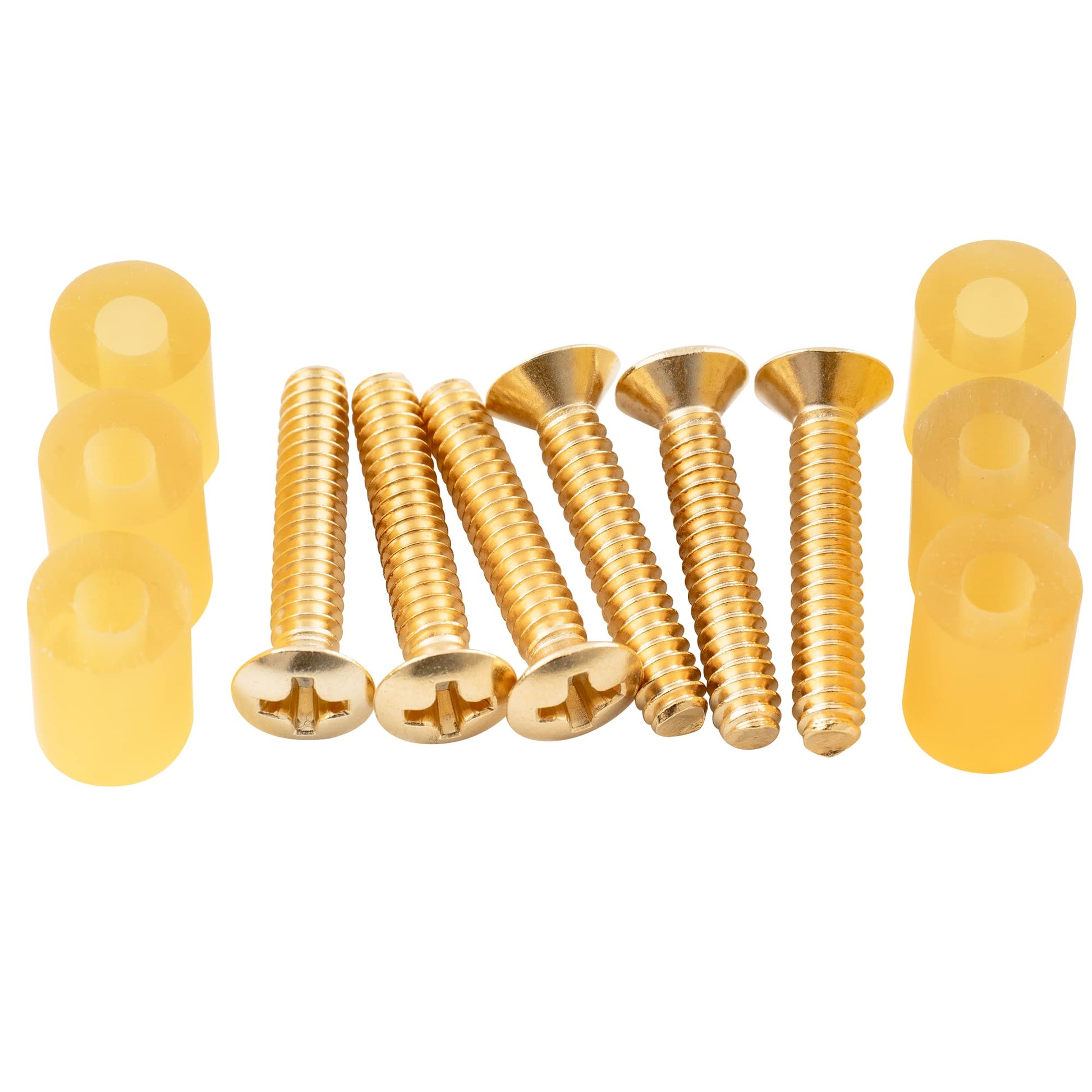 Musiclily Ultra UNC#6-32X3/4 Pulgadas Acero Inoxidable Tornillos y Tubo Goma de Pastilla Single Coil para Guitarra Eléctrica tipo Fender Strat USA/Mexico, Dorado (Set de 6)