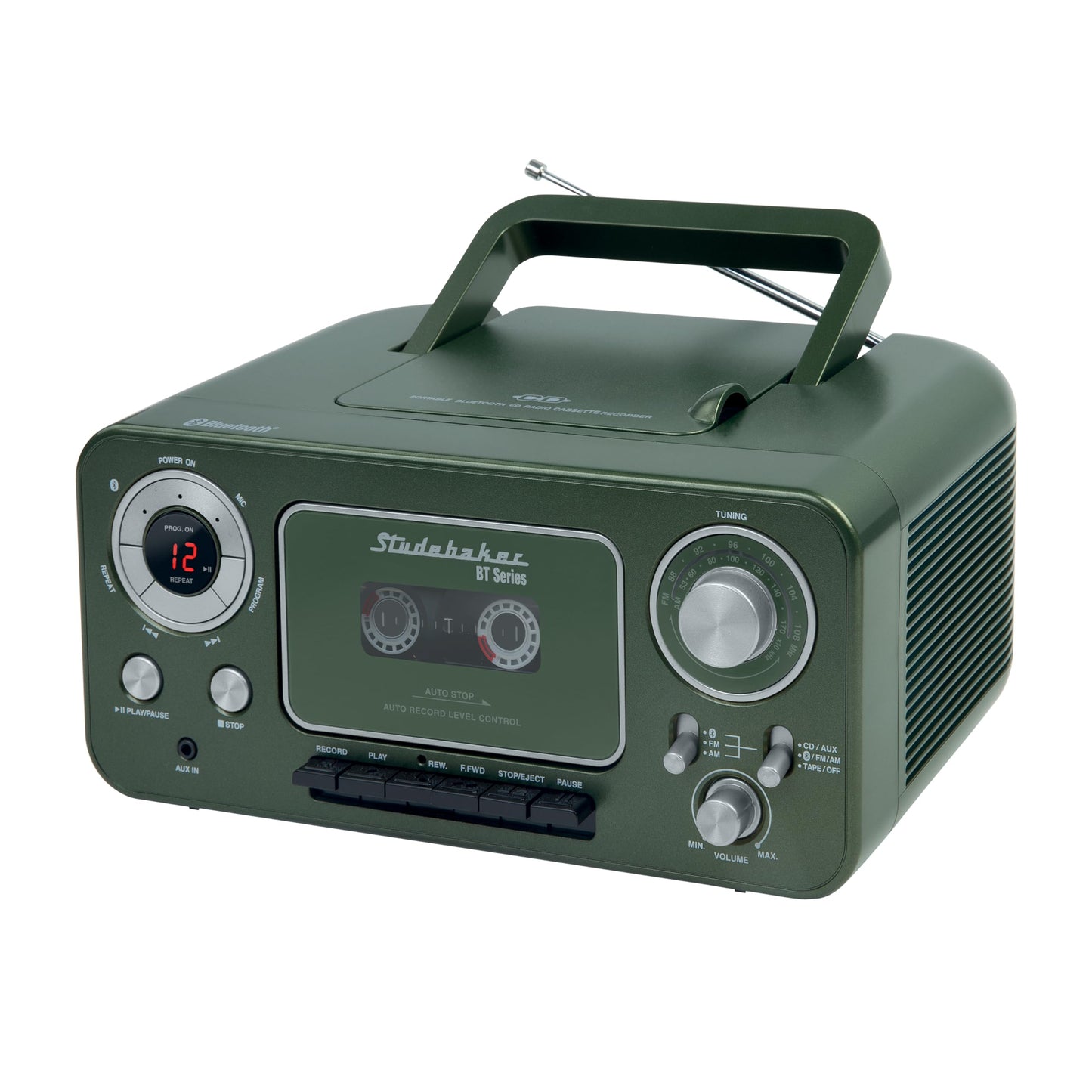 Reproductor de CD estéreo portátil Studebaker verde Chipre con Bluetooth y radio AM/FM