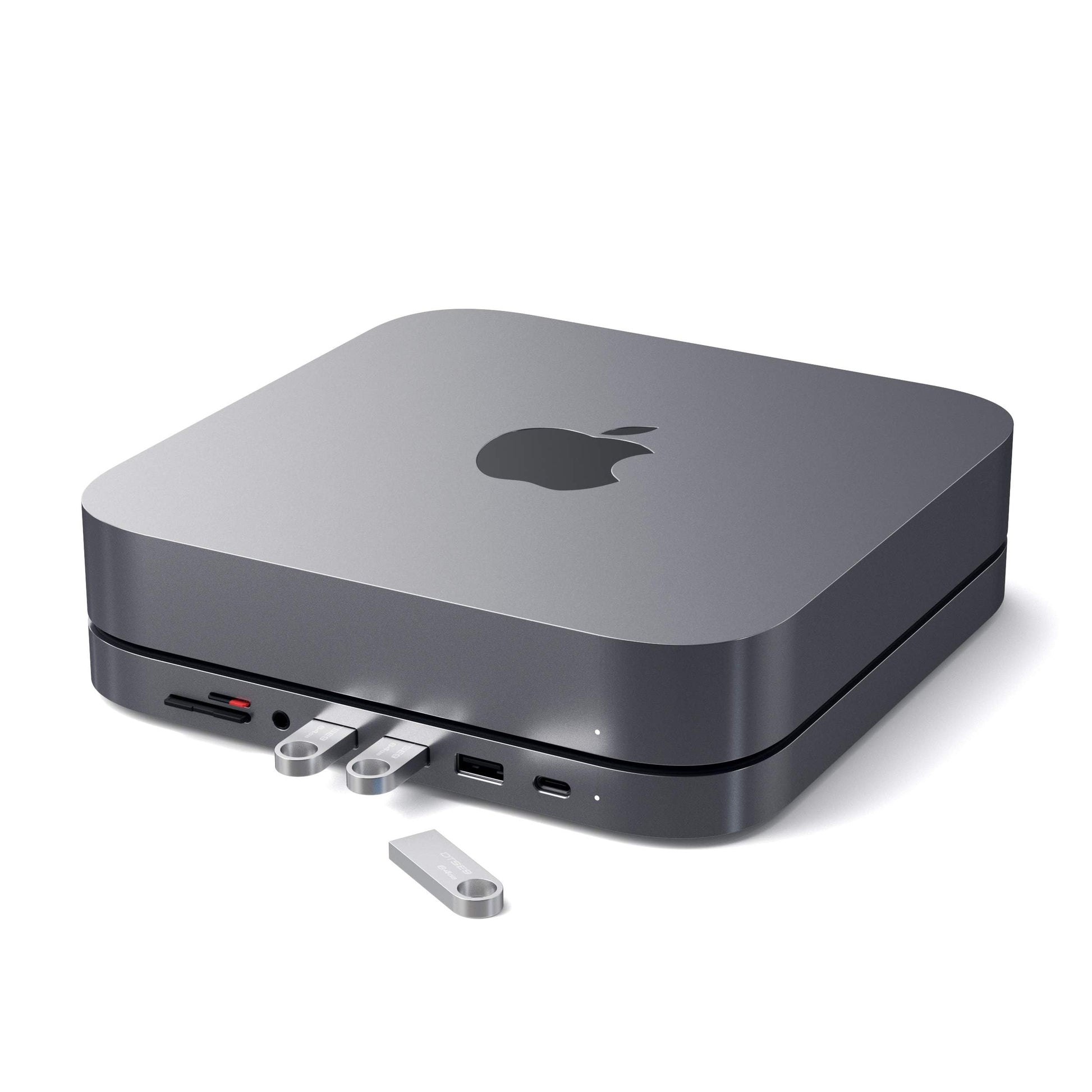 Soporte y Hub Tipo-C SATECHI Gris Espacial con Puerto de Datos USB-C y Lectores de Tarjetas para Mac Mini y Mac Studio