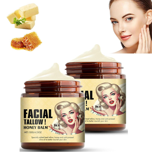Bálsamo De Sebo De Res Batido Y Miel, Crema Facial Con Acabado De Pasto De Animales Alimentados Con Pasto, Bálsamo De Sebo Batido Y Miel, Bálsamo Multiusos De Sebo De Res Batido Y Miel, (2PCS)