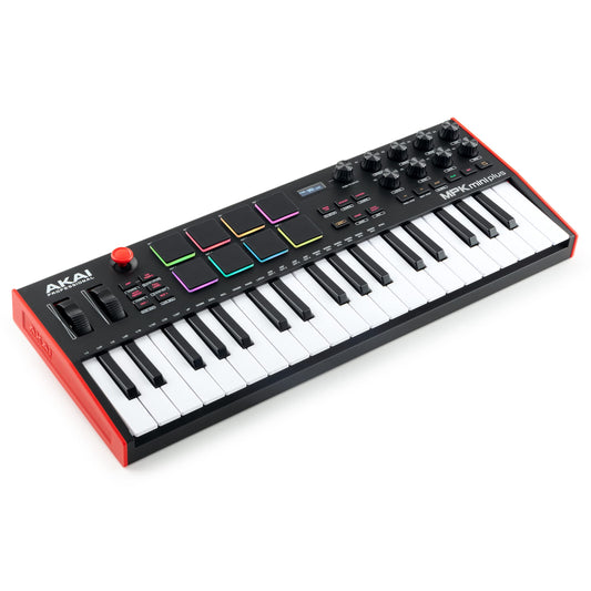 Akai Professional MPK Mini Plus - Teclado Controlador MIDI USB de 37 Mini Teclas con 8 Pads MPC, Secuenciador, MIDI/CV/Gate I/O, Software de Producción y Native Instruments Sound Package