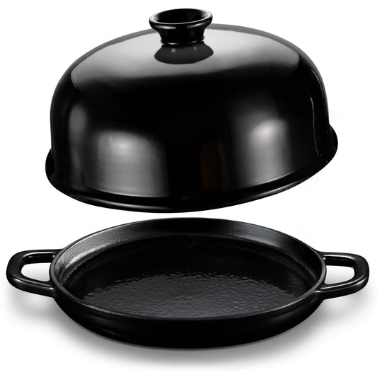 Kook - Horno de pan con tapa y asas, sartén de hierro fundido esmaltado y tapa de cerámica, para hornear, cocinar, asar, color negro