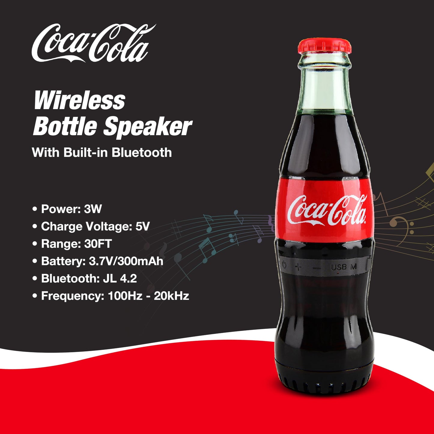 Bocina Bluetooth oficial con forma de botella Coca-Cola – Bocina inalámbrica portátil con Bluetooth 5.0, graves profundos, entrada AUX, batería de larga duración – Sonido HD fuerte para uso en casa