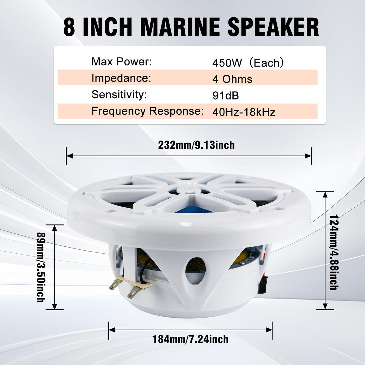 Altavoces Marinos STUDIOFINIX 8 Pulgadas 900 W con Luces LED Blanco Resistentes a la Intemperie para Barcos y Vehículos Todoterreno