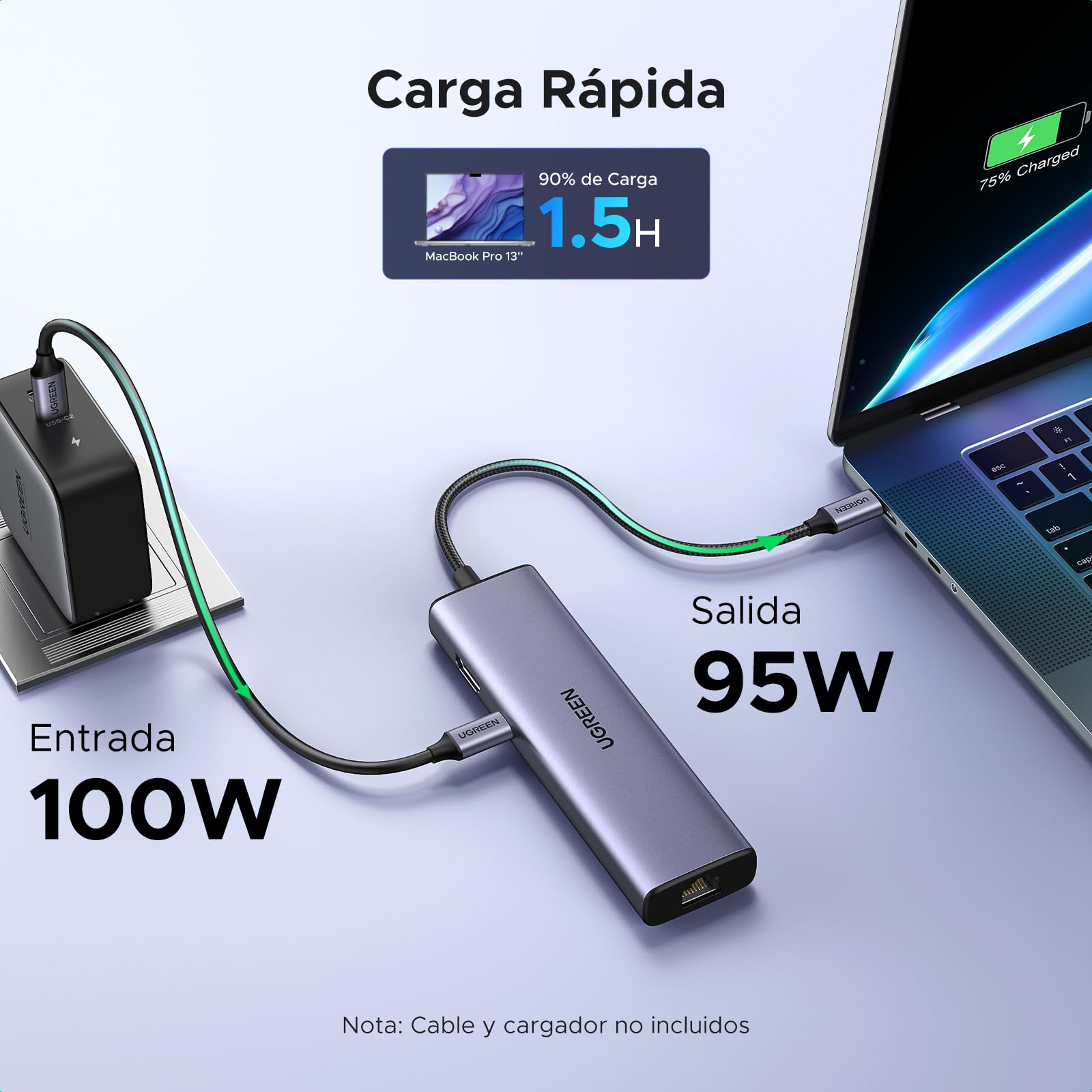 UGREEN Hub USB C, 6 en 1 Adaptador Tipo C con 4K HDMI, Gigabit Ethernet, 3 USB A 3.0 Puertos de 5 Gbps, Carga 100W Compatible con MacBook, iPad Pro, DELL, HP, Surface, Chromebook, Mac Mini