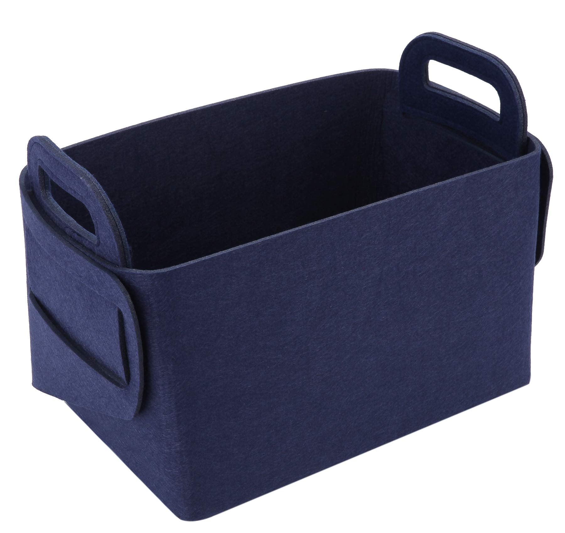 Cesta de almacenamiento de fieltro plegable y conveniente organizador con asas de transporte para oficina, recámara, clóset, bebé, juguetes de guardería, ropa (azul marino, 18.9 pulgadas de largo x