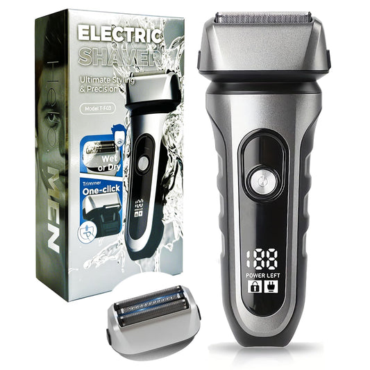 Afeitadora Eléctrica Famhnto Plateado Recargable con Cuchilla Desplegable para Hombre