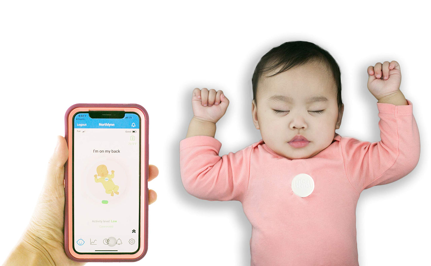 Monitor de Respiración MonBaby Azul con Conexión Bluetooth de Baja Energía para Bebé