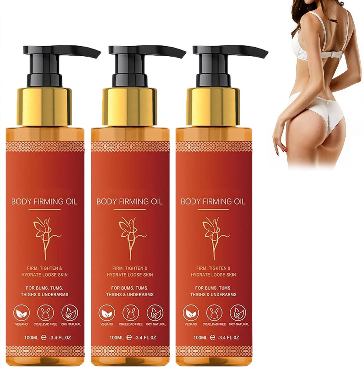 RUIAO 3PC Body Oil, De Rápida Absorción, no Grasoso, Contiene Extracto de Rosa para Tensar la Piel, Lujoso Regalo de Spa.