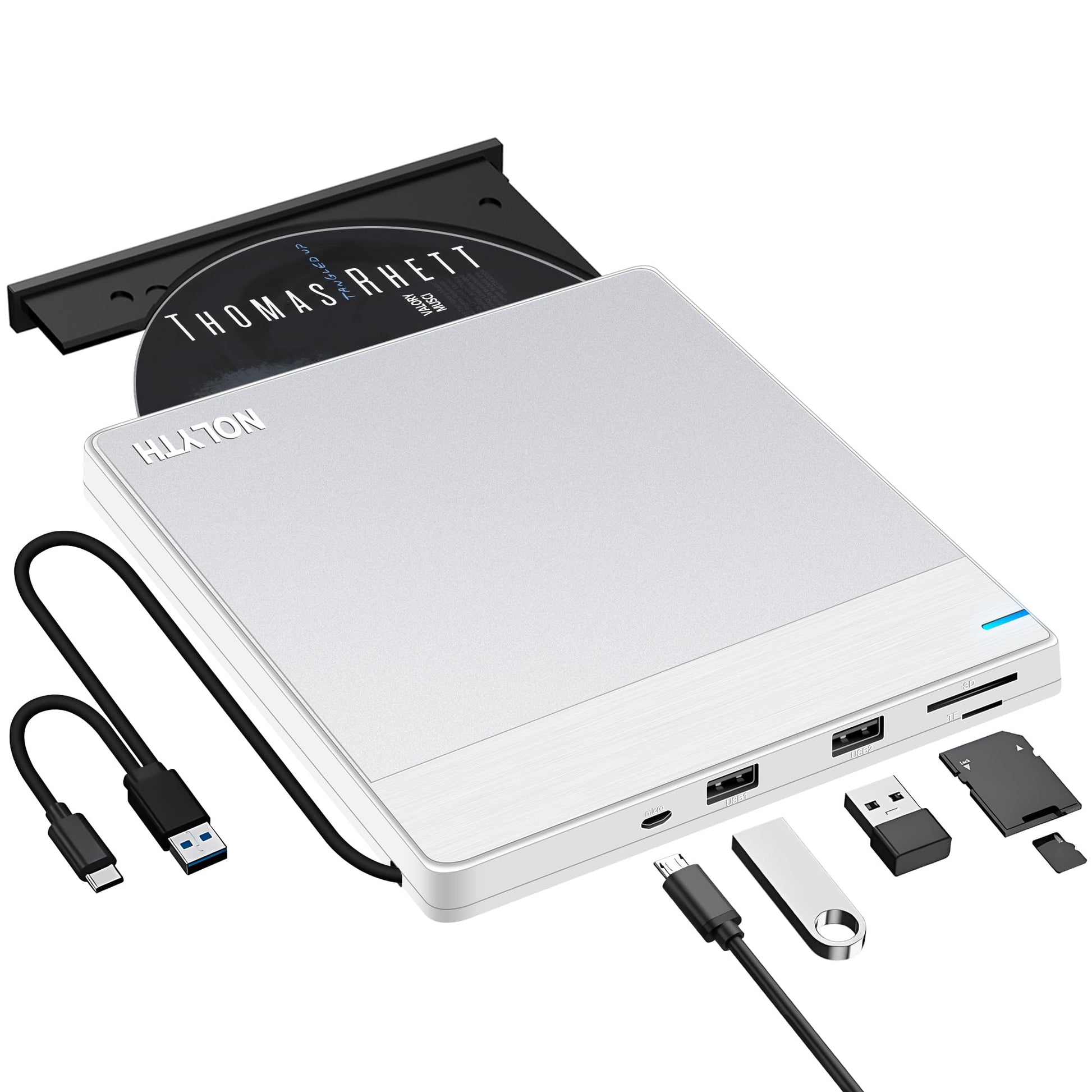 Unidad de CD y DVD Externa NOLYTH Plateado con Grabadora USB y Alta Velocidad