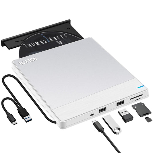 Unidad de CD y DVD Externa NOLYTH Plateado con Grabadora USB y Alta Velocidad