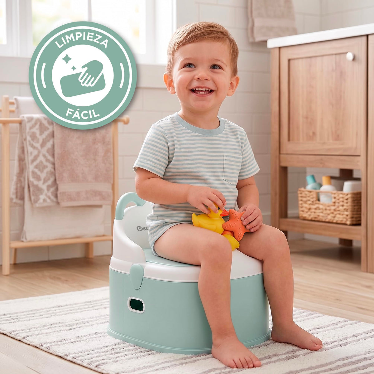 BEBBLY Bañito Entrenador Infantil 3 en 1, Bacinica, Asiento Reductor y Banco con Almacenamiento Antiderrapante para Niños de 6 Meses a 3 Años, Fácil de Limpiar, para Aprender a ir al Baño (Verde)