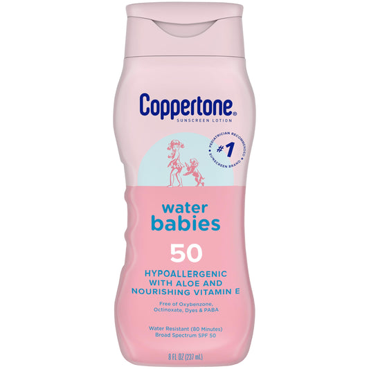 Loción de Protector Solar Coppertone WaterBabies SPF 50 Amplio Espectro Rosa