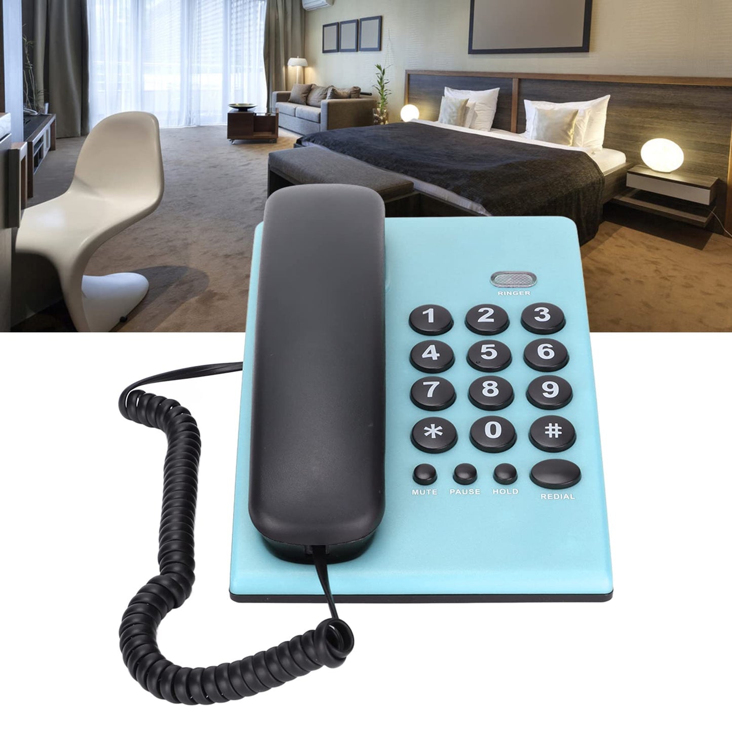 ciciglow KX-T504 Teléfonos Escritorio Línea Fija, Teléfono con Cable Multifuncional sin Batería con Pausa/Silencio/Retención/Remarcación, para la Sala Estar del Hotel la Oficina(Azul)