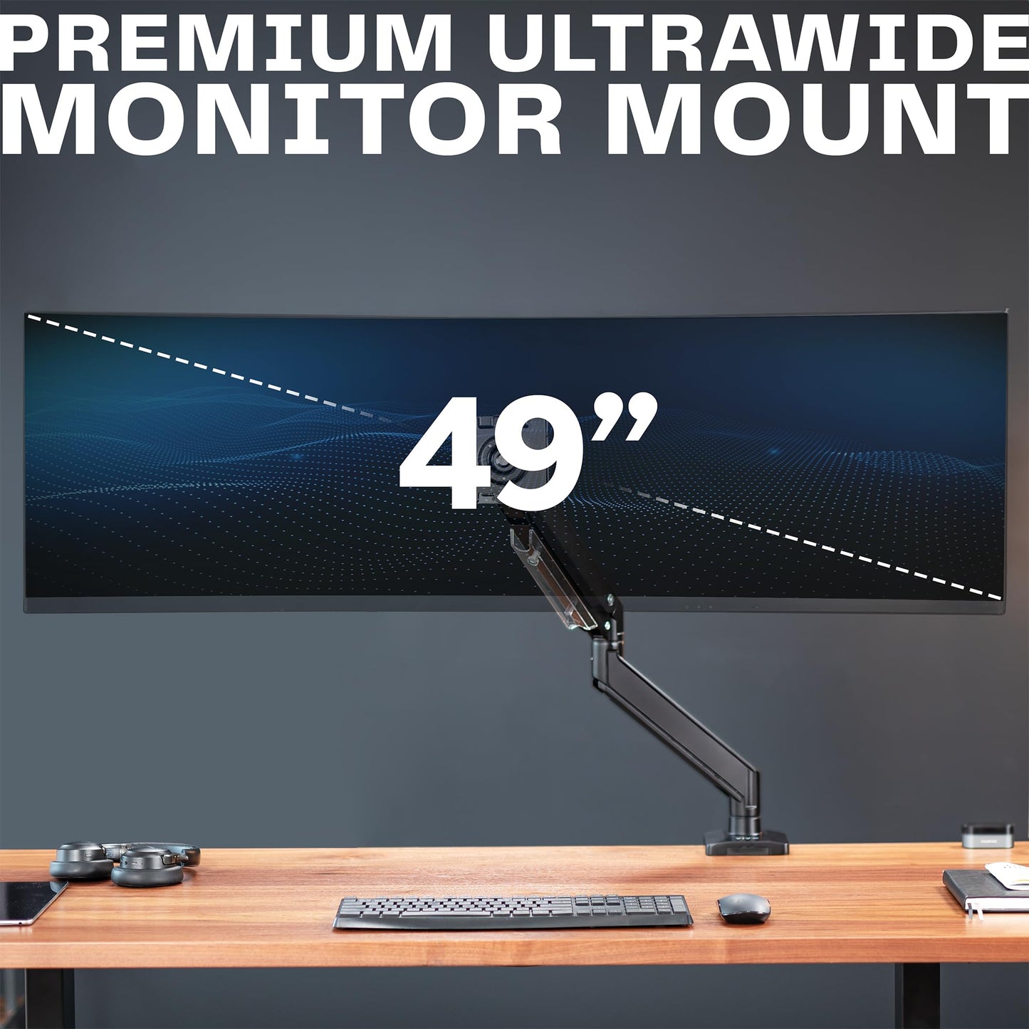 Brazo de Monitor VIVO Negro de Aluminio Resistente para Monitores Ultra Anchos para Escritorio