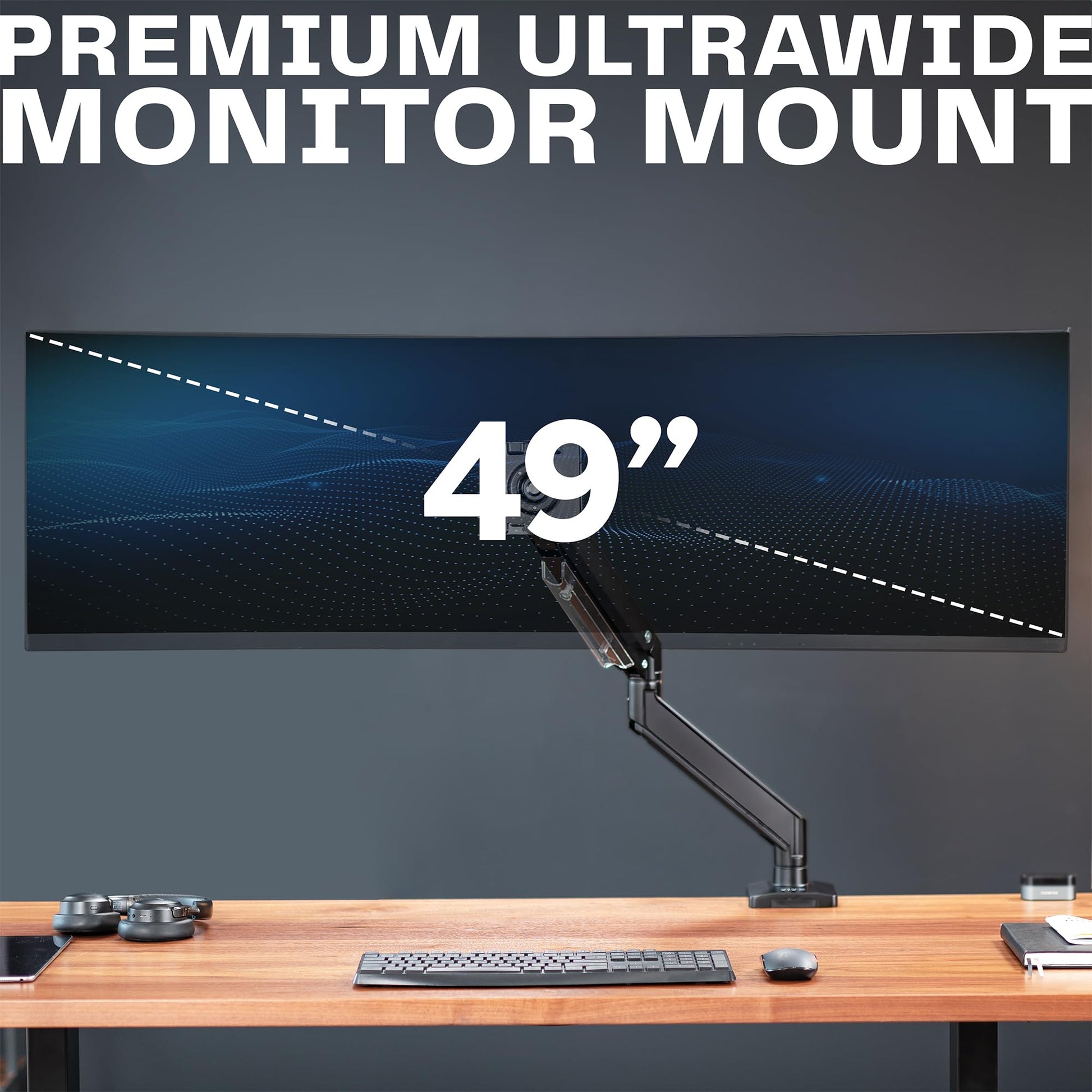 Brazo de Monitor VIVO Negro de Aluminio Resistente para Monitores Ultra Anchos para Escritorio