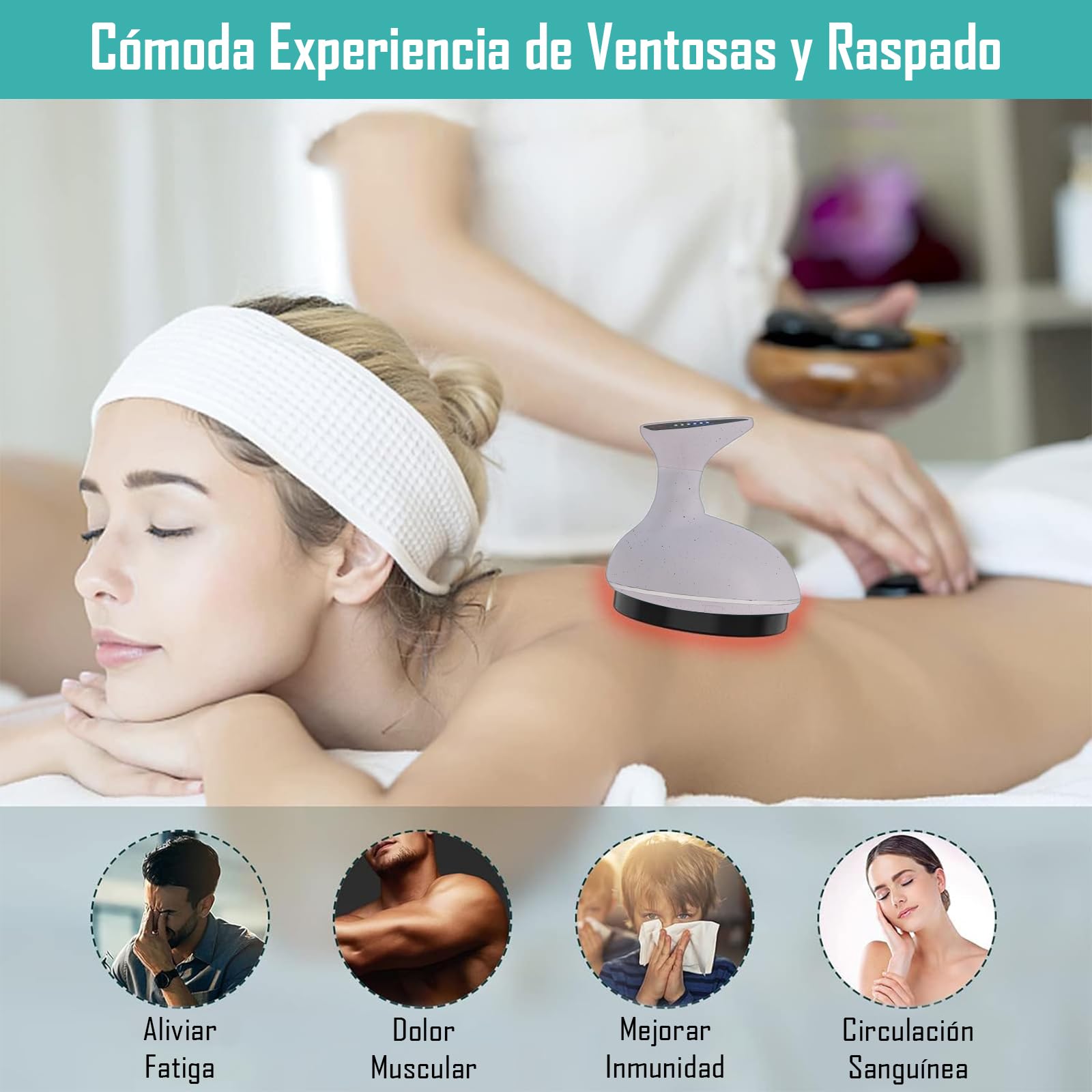 DFDAGDA Masajeador ventosas terapeuticas Eléctricas，Herramienta de Gua Sha Recargable 4 en 1，9 niveles de temperatura y potencia para eliminar celulitis Alivio del dolor de espalda Acupoint