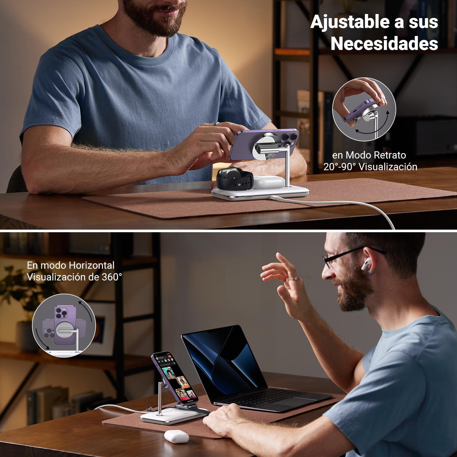 Cargador Inalámbrico 3-en-1 UGREEN Blanco MagSafe 25W Carga Rápida para iPhone, iWatch y AirPods