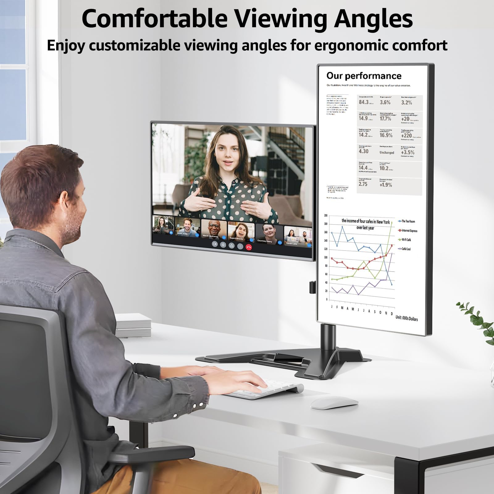 Soporte de Computadora MOUNTUP Negro Ajustable para Monitor VESA 2 Pantallas 27 Pulgadas