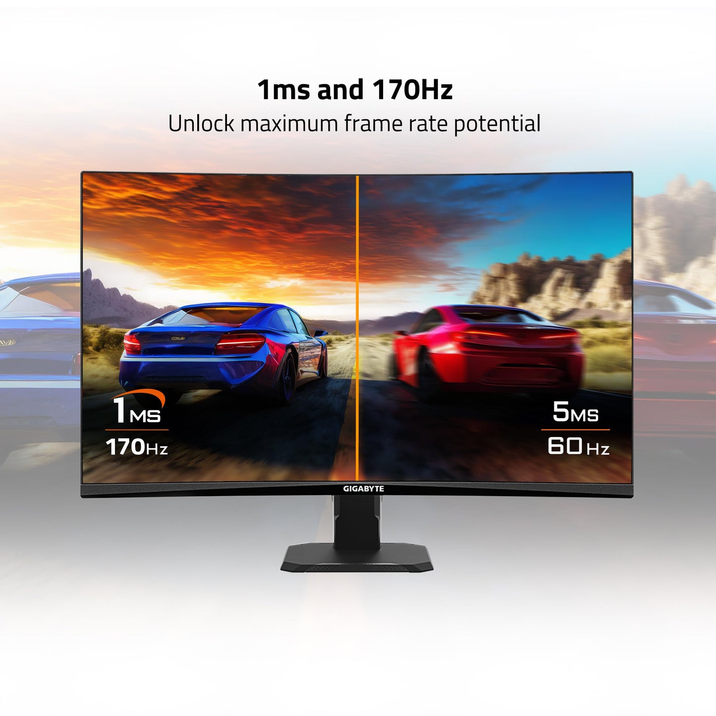 GIGABYTE GS27QC Monitor Curvado para Juegos de 27 Pulgadas 165Hz 1440P, visualización de 2560 x 1440 VA 1500R, Tiempo de Respuesta de 1 ms (MPRT), Listo para HDR, FreeSync Premium, 1 Puerto de