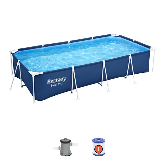 BESTWAY 56425 Alberca con Estructura Rectangular 4.00x2.11x.81cm Azul Bomba, Azul
