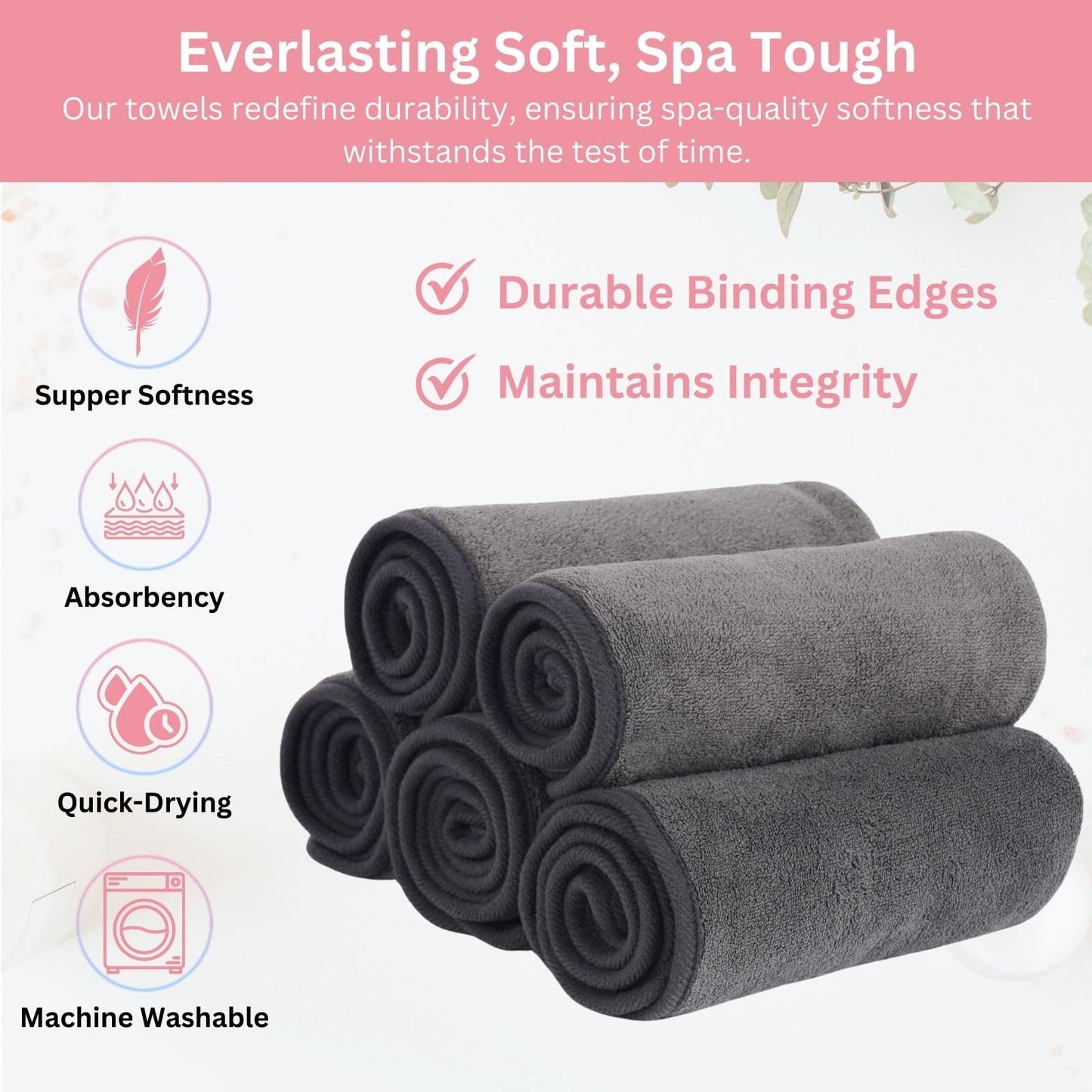 Efforest - Toallas faciales para esteticistas - Toalla de spa suave de microfibra para el cuidado de la piel, masaje y uso profesional (gris, paquete de 5)