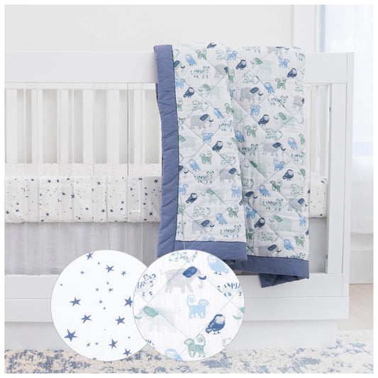 aden + anais Essentials - Juego de ropa de cama de 3 piezas, manta de algodón, sábana para cuna, falda para cuna, hora de soñar