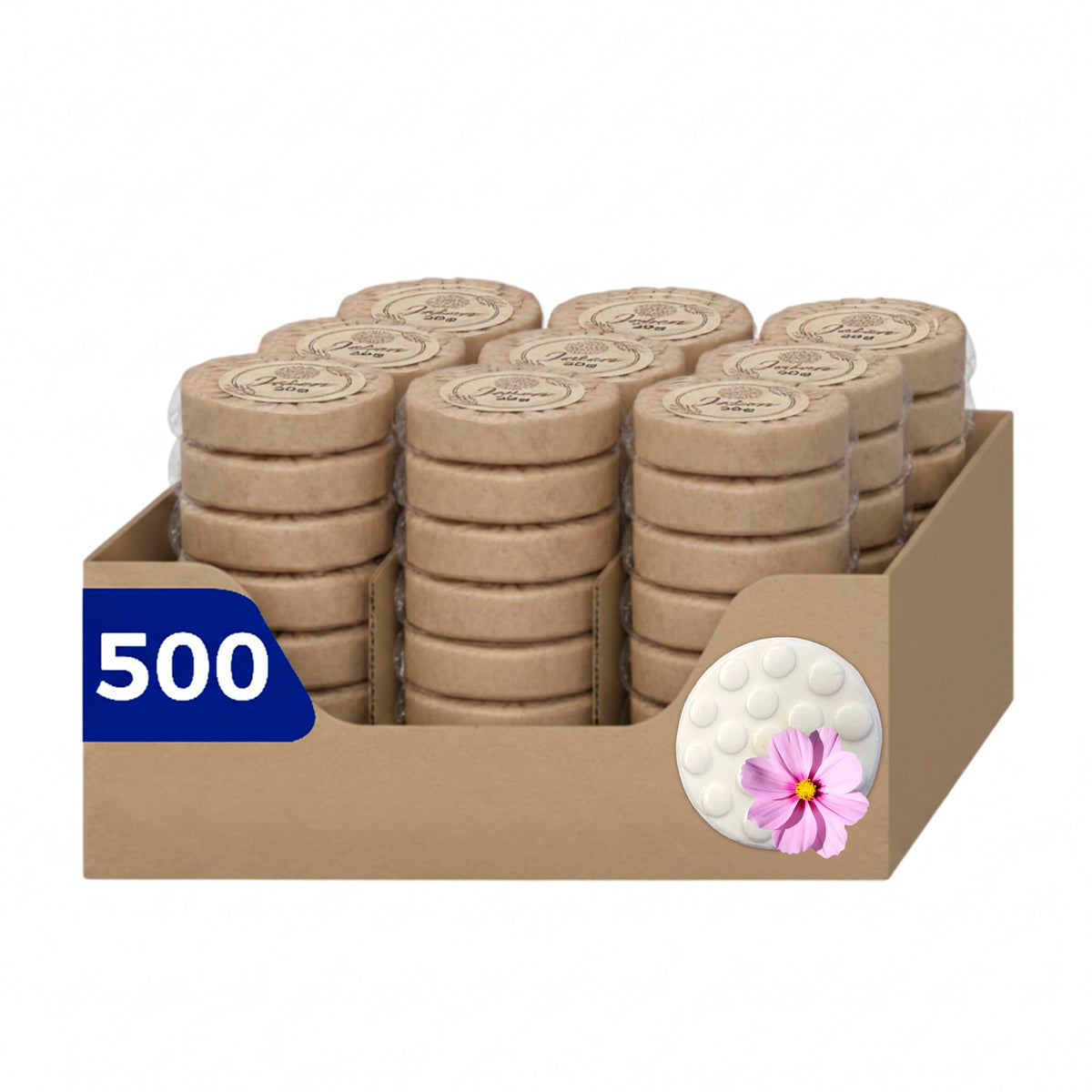 Caja de Jabón Corporal de 20g Con 500 Piezas, Mini Jabones Redondos Relajantes, Ideal Para Hoteles, Airbnb, Posadas, Hospitales, Spa, Jabon de Baño, Jabón Corporal Ecospa (Flora)