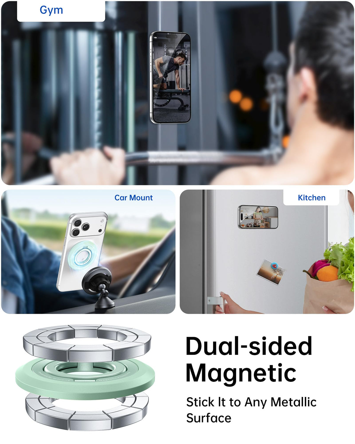 Soporte Magnético SYNCWIRE Negro Rotación 360° para iPhone 16, 15, 14, 13, 12 Pro MAX