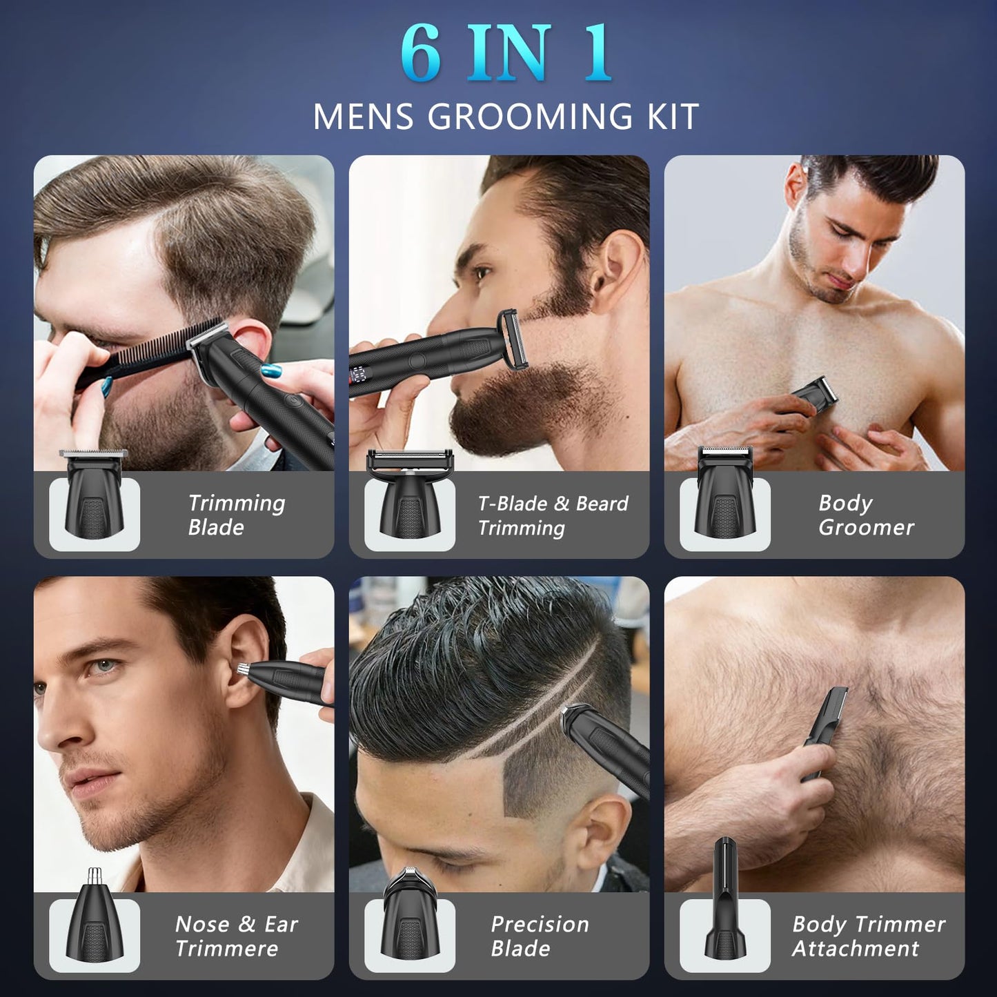Bomxin - Cortadora de barba para hombres, maquinilla de afeitar eléctrica para nariz, cuerpo, cara y bigote, cortapelos 5 en 1