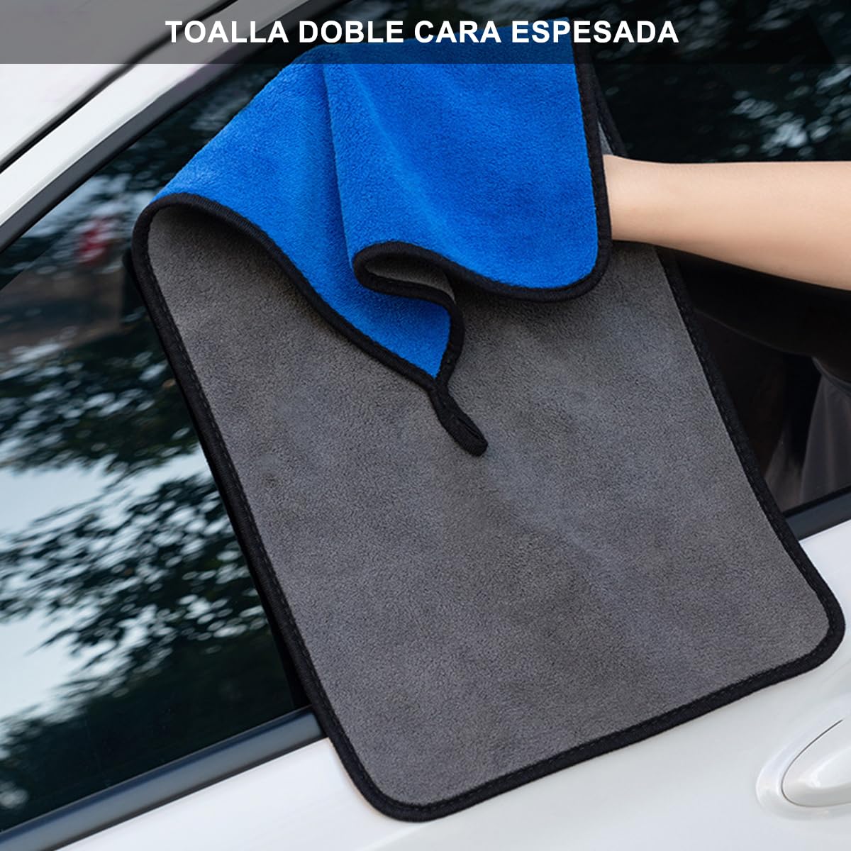 Toallas de Microfibra MOYAC Azul Gruesas para Coche y Hogar (Paquete de 4 Piezas)