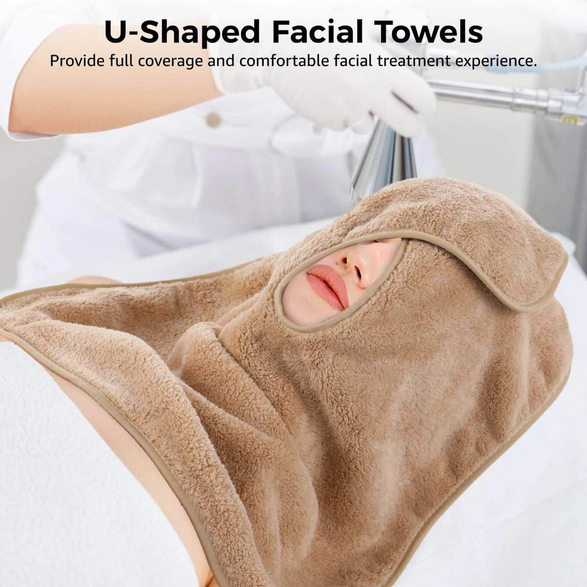 DIMEGON 12 toallas faciales en forma de U, diseño dividido, toalla suave de esteticista, toalla de limpieza de masaje de tallo facial, paño facial de forro polar coral para salones de belleza, cuidado