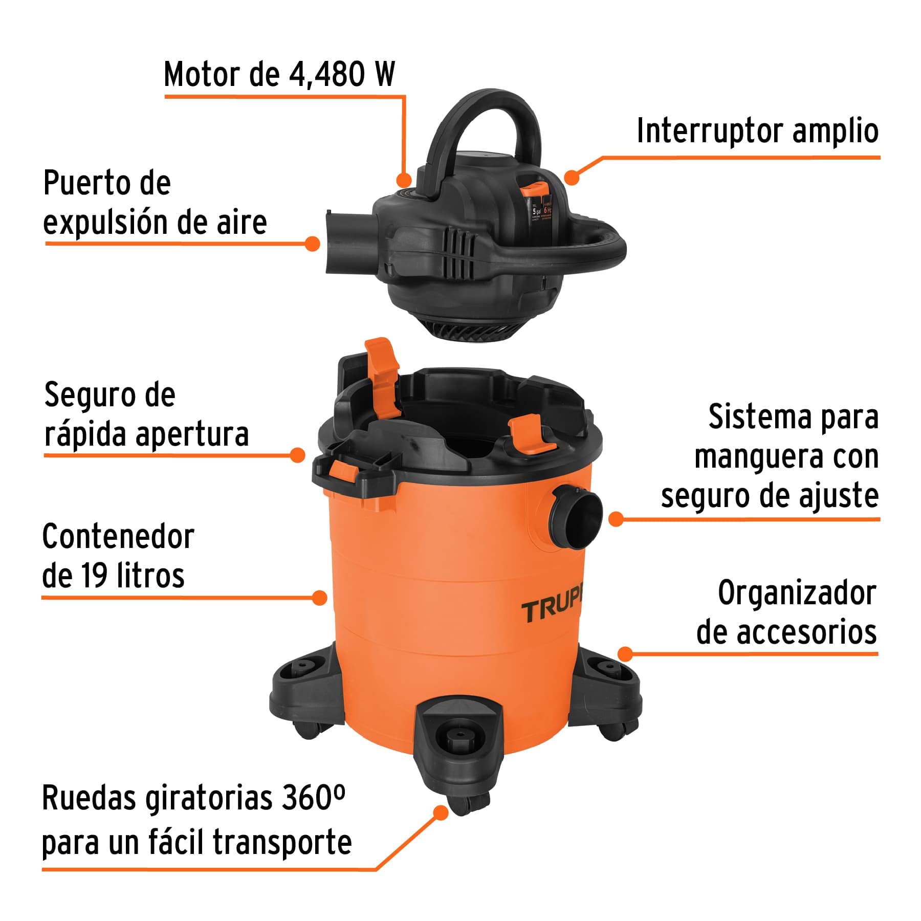 Aspiradora Sopladora Truper Naranja 5 Galones Plástica