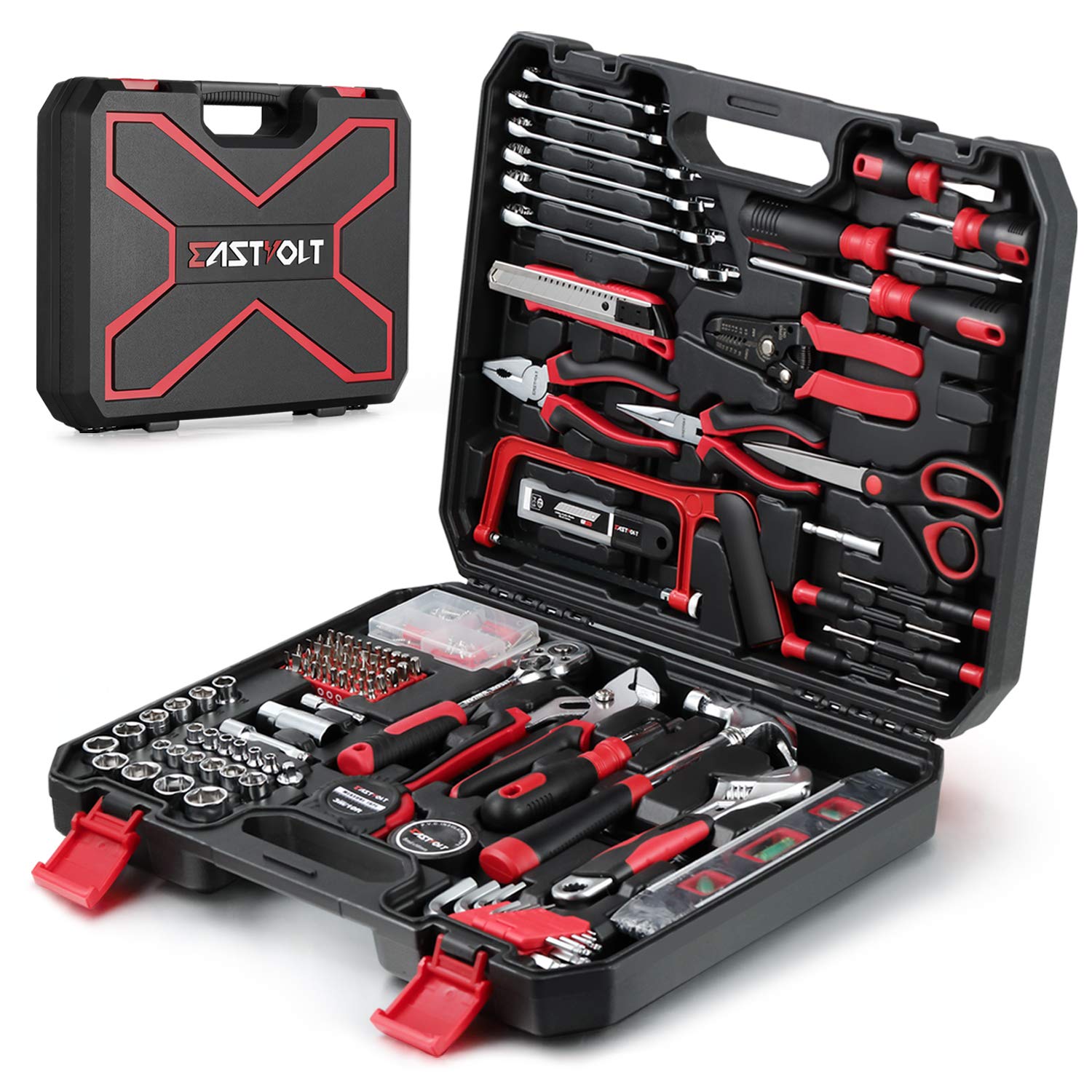 Eastvolt - Kit de herramientas para el hogar, juego de herramientas de reparación automática, kits de herramientas para propietario de casa, alicates, juego de destornilladores, kit de enchufes y caja