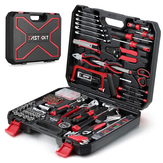 Eastvolt - Kit de herramientas para el hogar, juego de herramientas de reparación automática, kits de herramientas para propietario de casa, alicates, juego de destornilladores, kit de enchufes y caja