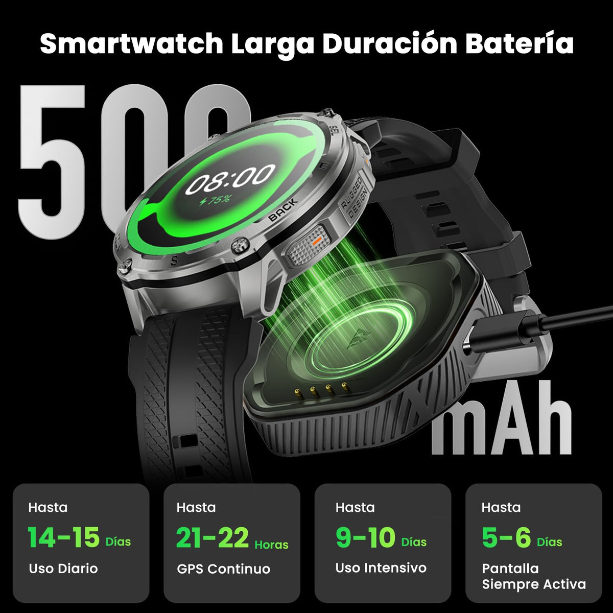 Smartwatch KOSPET Tank T4 Acero GPS Mapa Offline 10 ATM 15 Días Batería