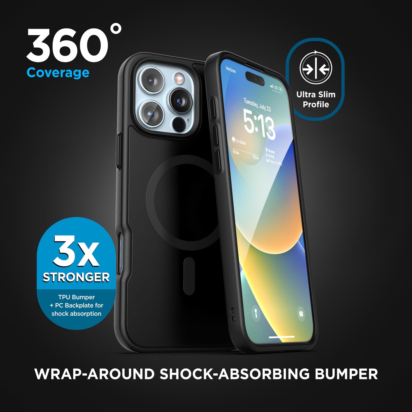 Funda para iPhone 16 Pro Encased Mate Negro con Clip para Cinturón Compatible con MagSafe