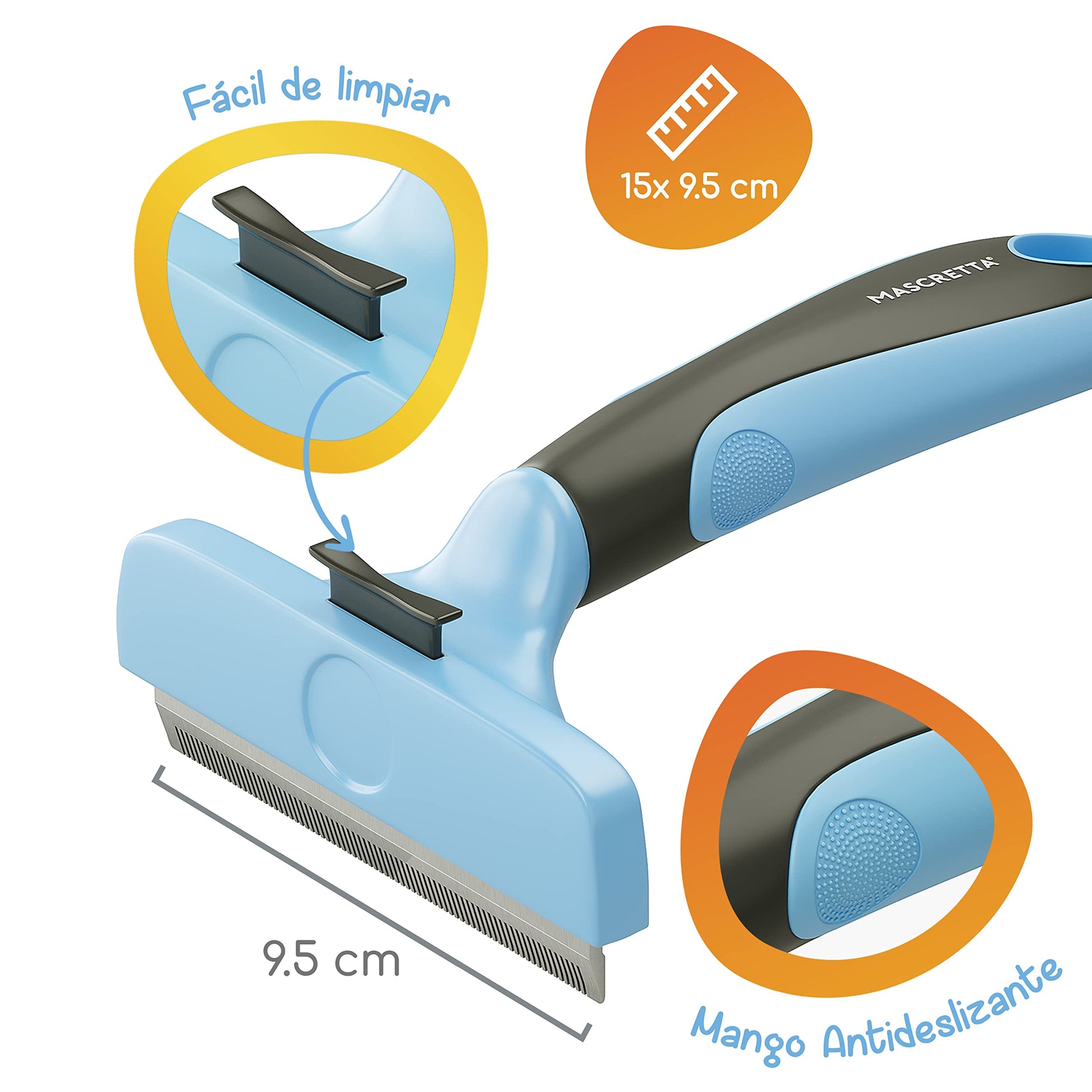 Deslanador MASCRETTA Azul con Firme y Cómodo Agarre para Mascotas