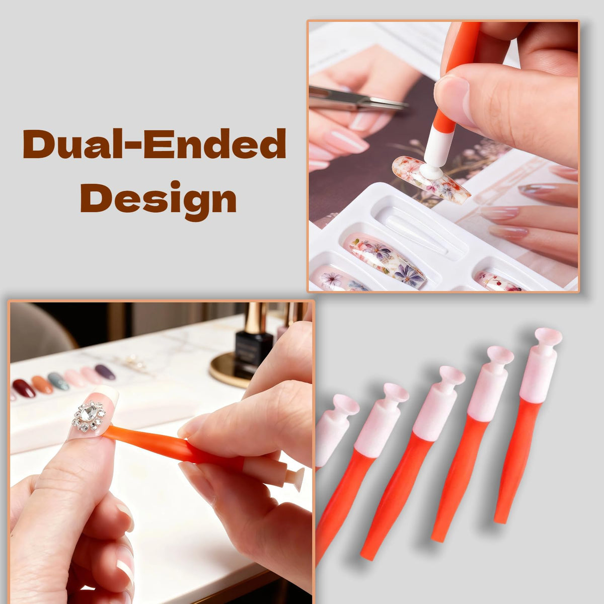Herramientas para Presionar Uñas VONMAOGU en Silicona, Doble Extremo y Palanca para Manicura DIY
