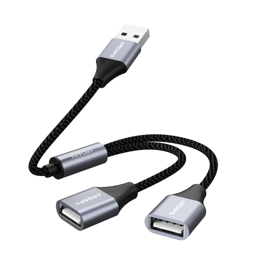 ANDAPA Divisor USB, convertidor de cable de extensión USB de 1 entrada y 2 salidas para PC, Mac, coche, Xbox One Series X/S, PS4, PS5, laptop