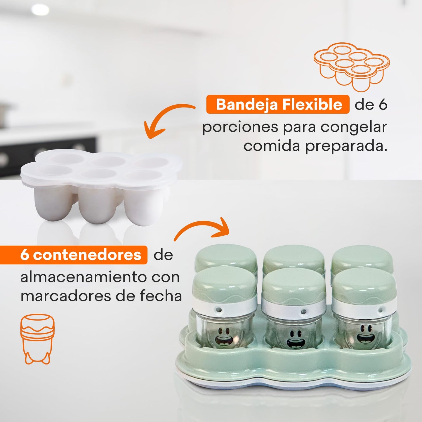 Hukën x MasterChef | Set de Licuadora Nutri-Baby | 2 Aspas para Papillas y Cereales | Vasos de 450 ml y 170 ml | 6 Contenedores con Fecha | Bandeja para Congelar