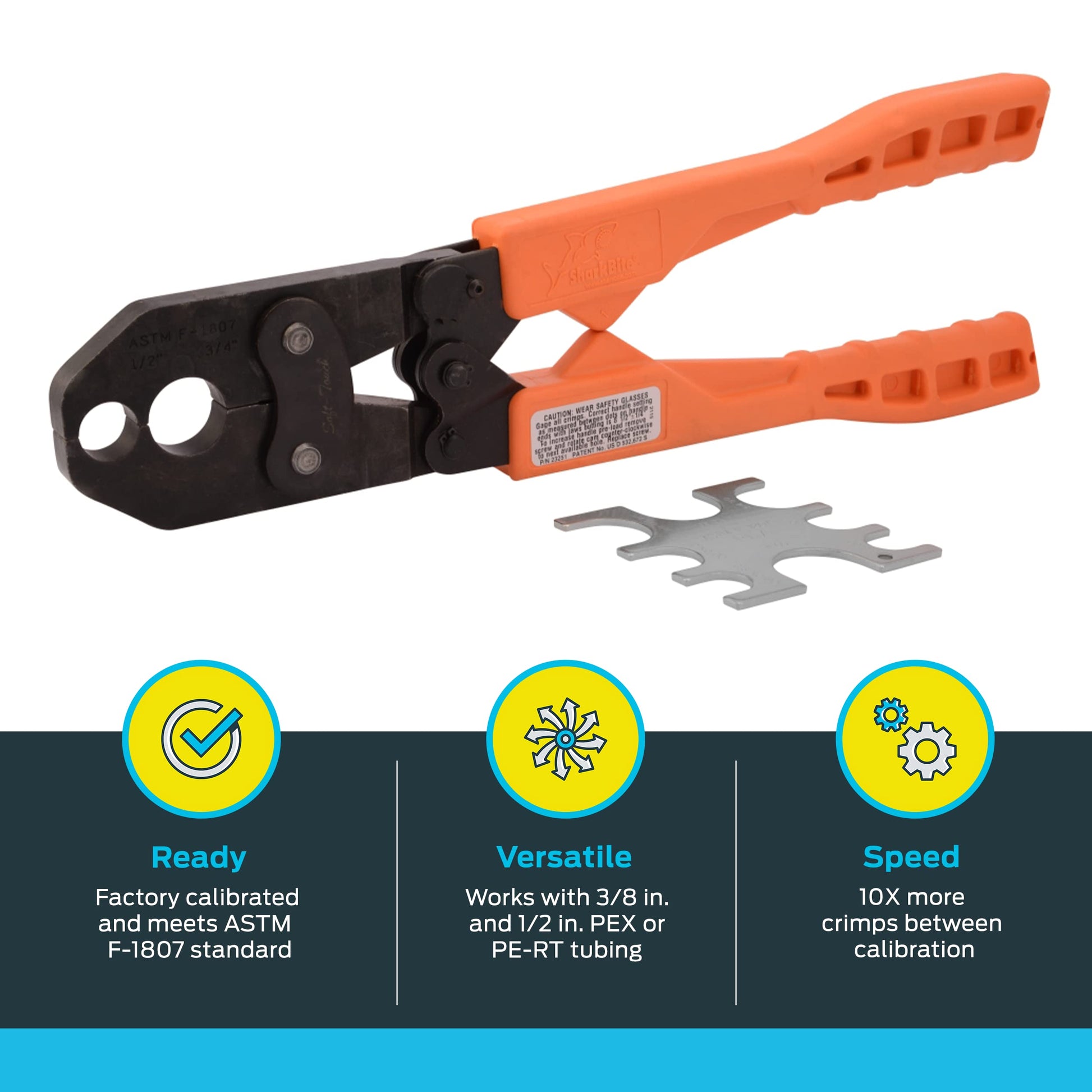 Crimpadora PEX SharkBite Azul 1/2 Pulgada y 3/4 Pulgada