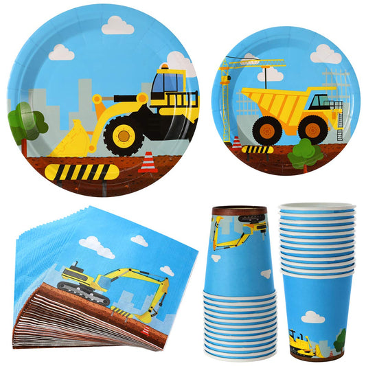 Juego de Suministros de Fiesta de Cumpleaños Camiones Excavadadores para Niños 97 Piezas