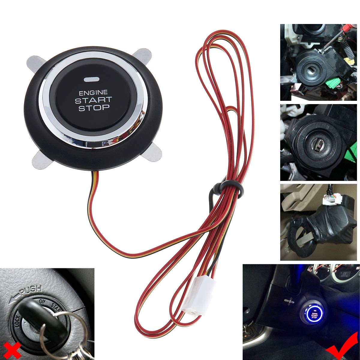 Sistema de Entrada sin Llave BANVIE Negro con Botón de Encendido y Alarmas Anti-Robo de RFID para Coche