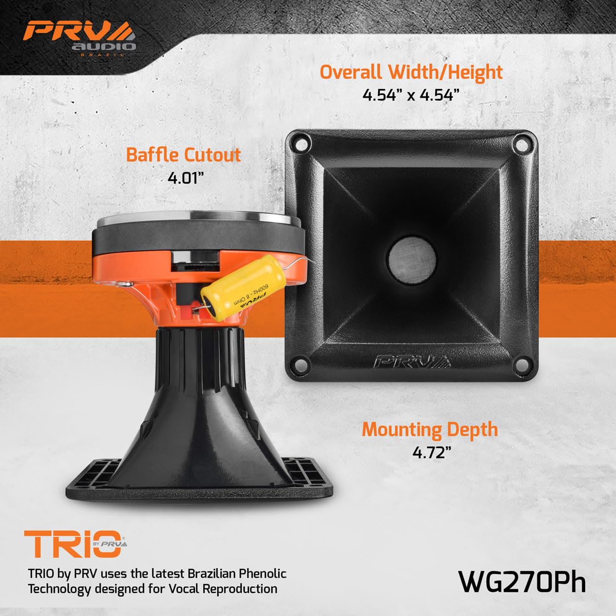 Controlador de Compresión PRV Audio WG270Ph Salida 1 Pulgada 75 Vatios RMS 106.5dB Tweeter Combo Bocina para Audio de Coche